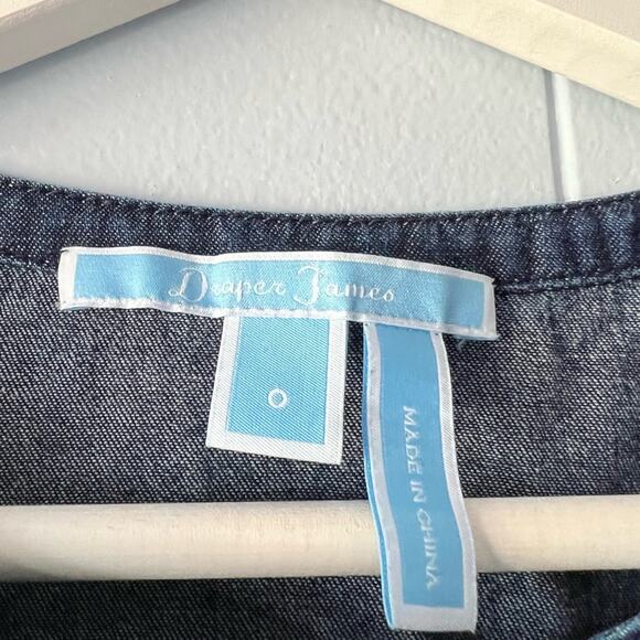 Draper James denim chambray shirt dress dark wash ruffle collar fall winter - Picture 7 of 8